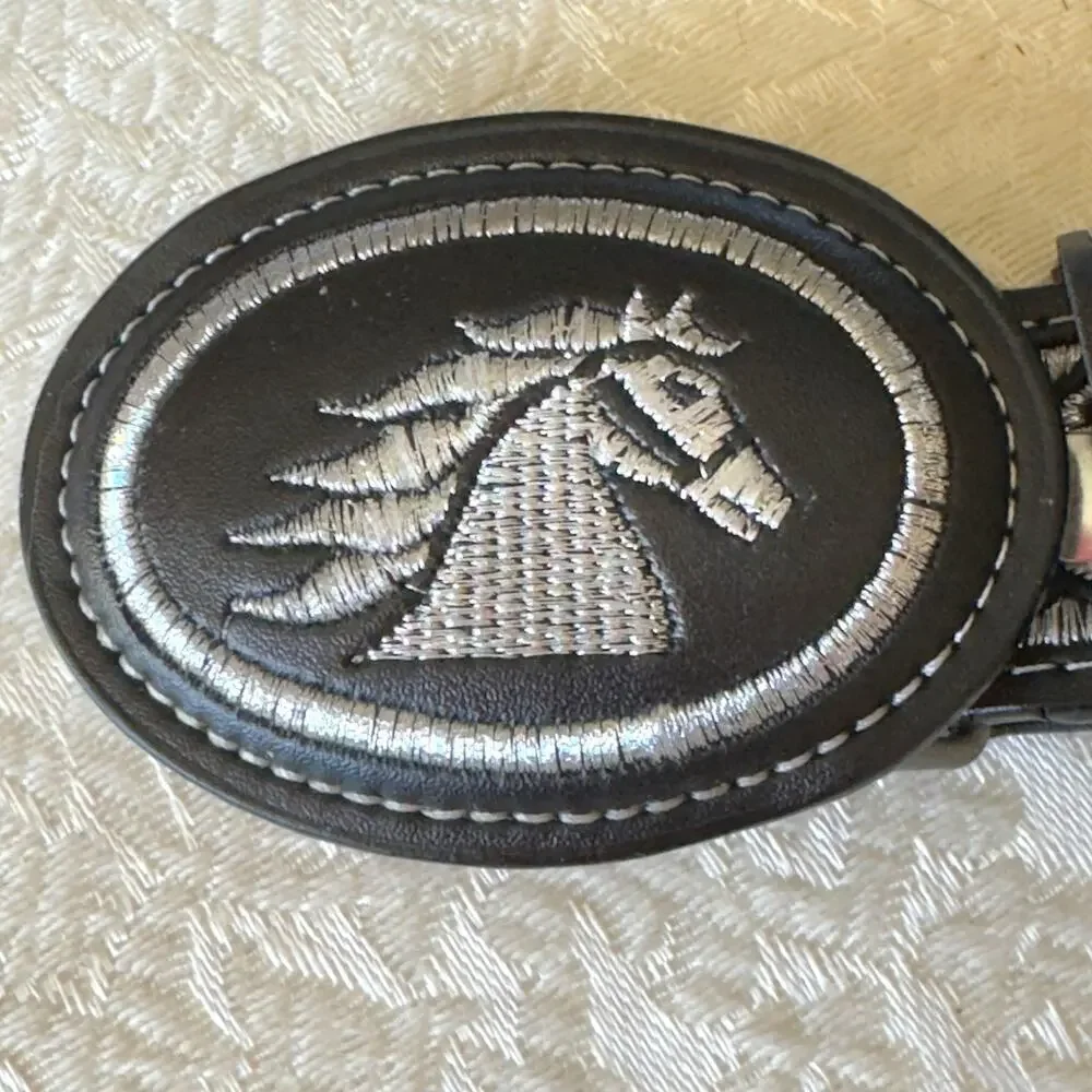 Western Leather & Silk Embroidered Black Belt Mustang Size 20 Youth YAC 1990’s